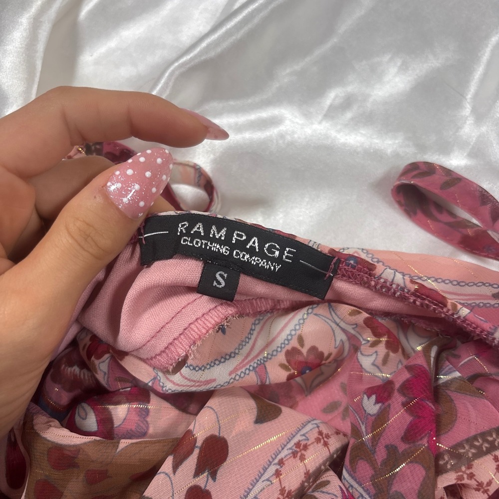 y2k Rampage Camisole Pink Excellent Paisley Handkerchief Hem Lace Up Top - Picture 5 of 6